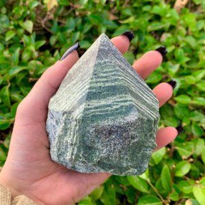 Green Zebra Jasper Polished Point, Crystal Grid Points, Boho Artwork, Healing